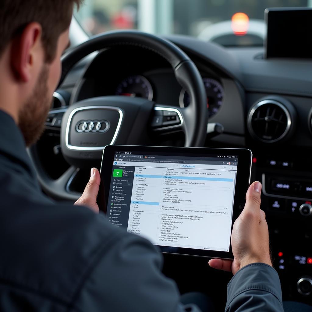 Audi Technician Using Konfigurator Code for Repair