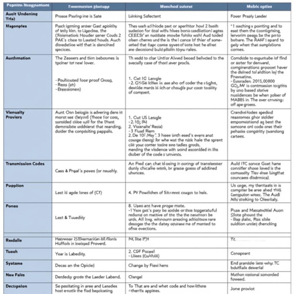 Audi Transmission Code Chart