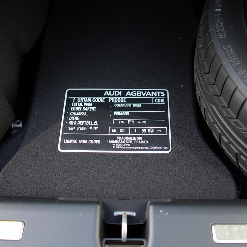 Audi trim code sticker located in the spare tire well