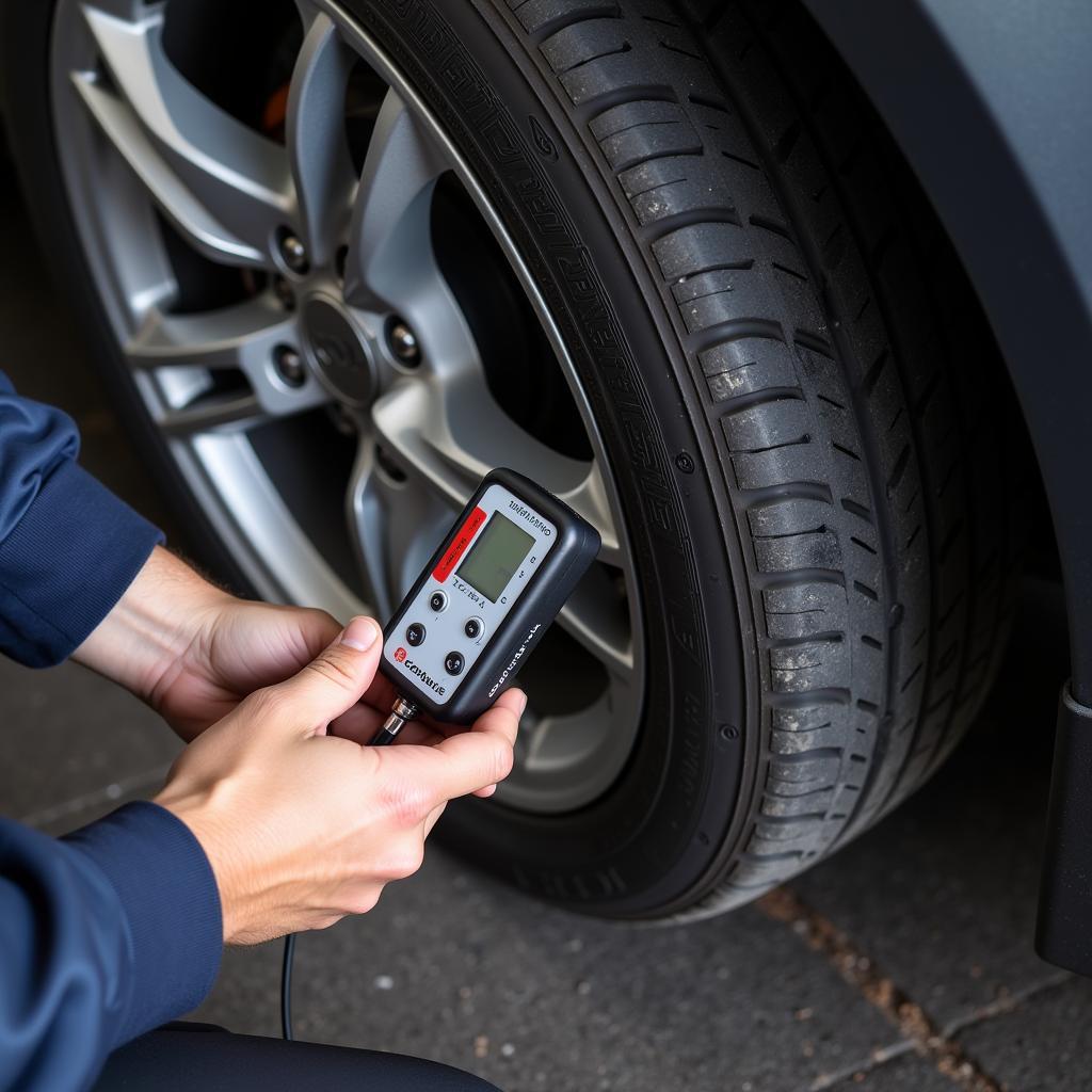 Manually Checking Tire Pressure with a Gauge