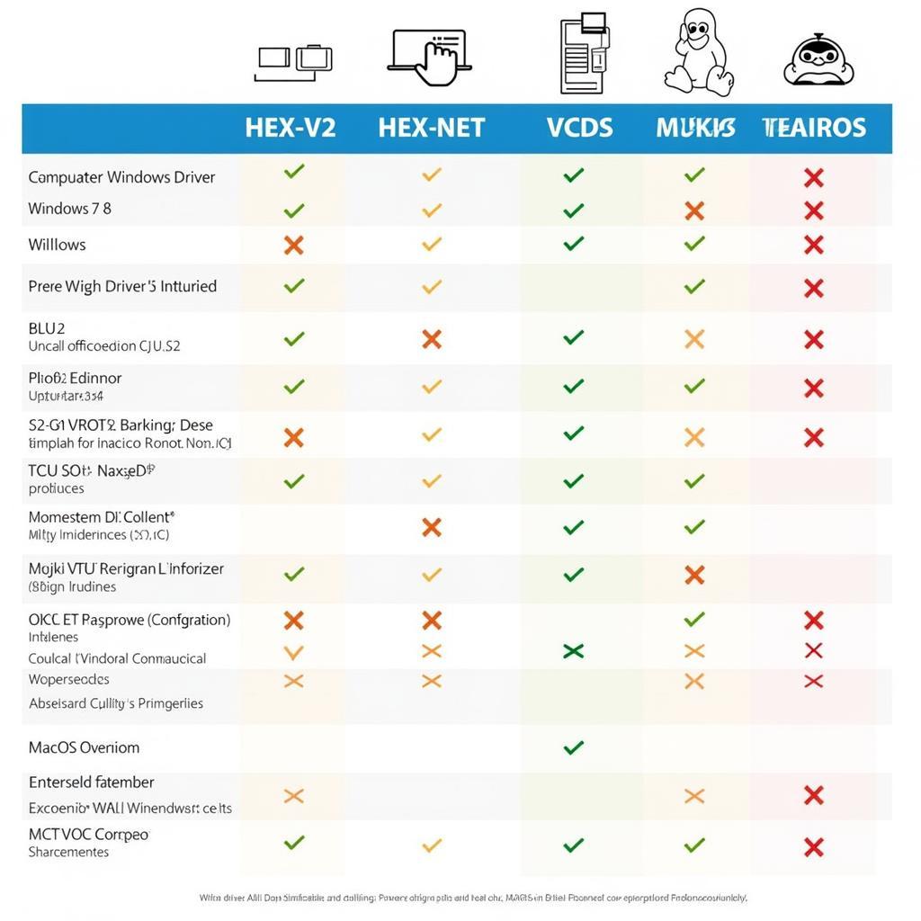 Compatible VAG COM Interfaces and Operating Systems Chart