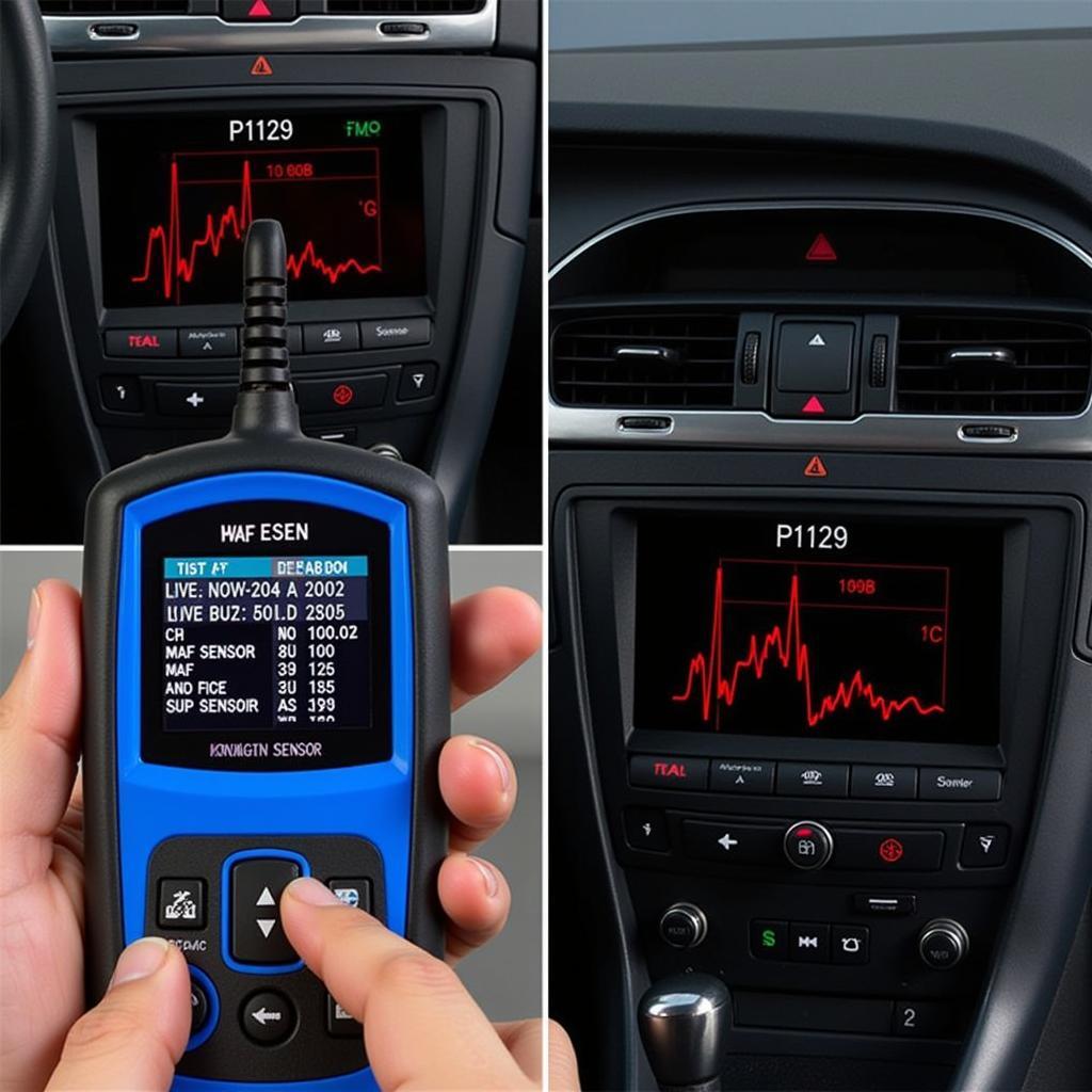 Diagnostic Scanner Displaying P1129 Code and Sensor Data