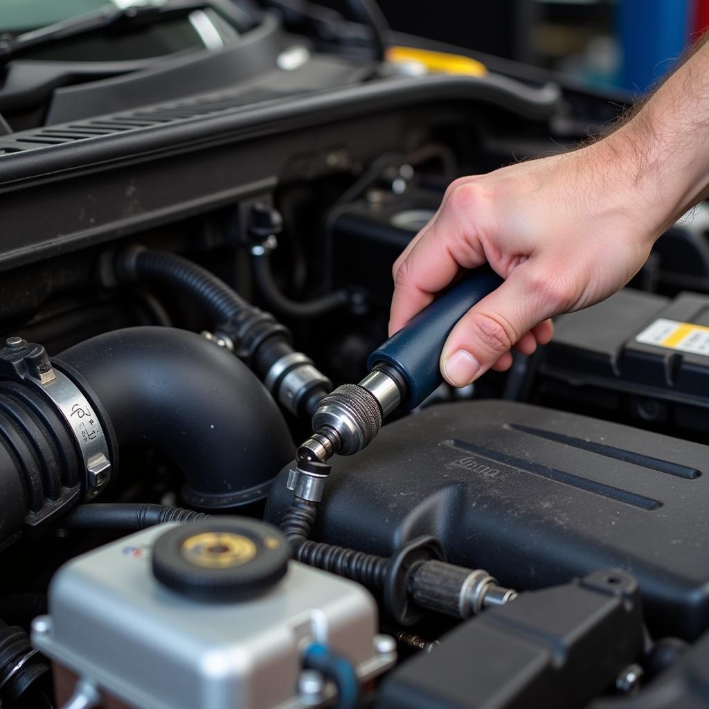 Mechanic Checking Vacuum Lines for Leaks