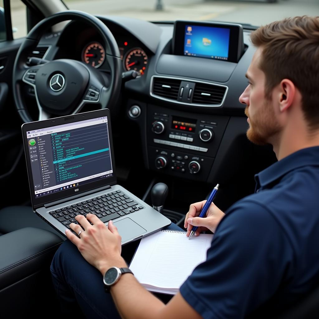 Mechanic Analyzing VCDS Data for AC Repair