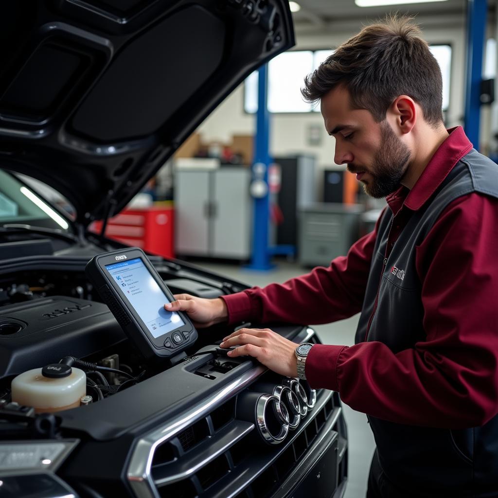 Mechanic Diagnosing an Audi using OBD Codes