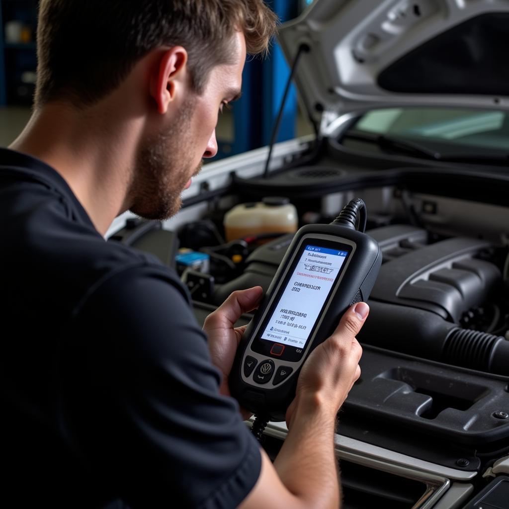 Mechanic Diagnosing Implausible Temperature Error Code on a 2007 VW Passat BPY Using a Diagnostic Scanner