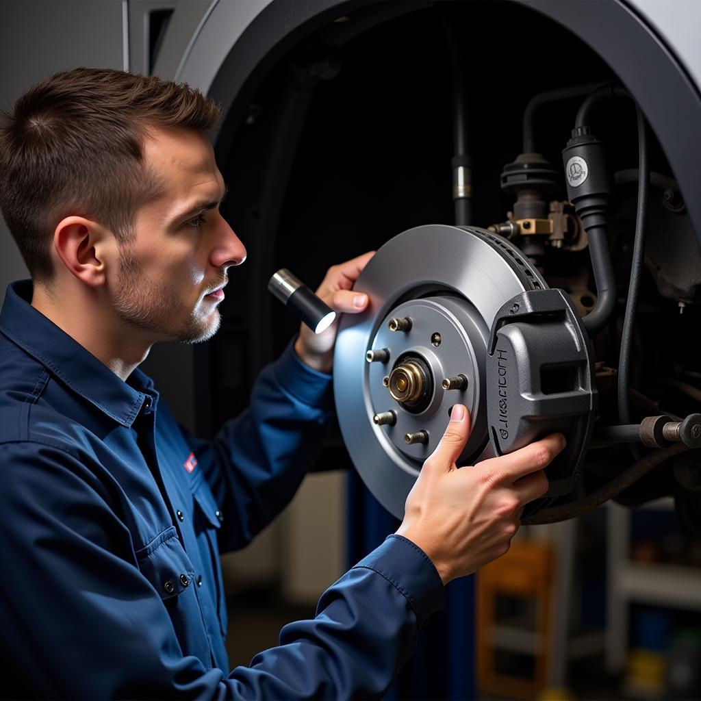 Mechanic Inspecting Brake System