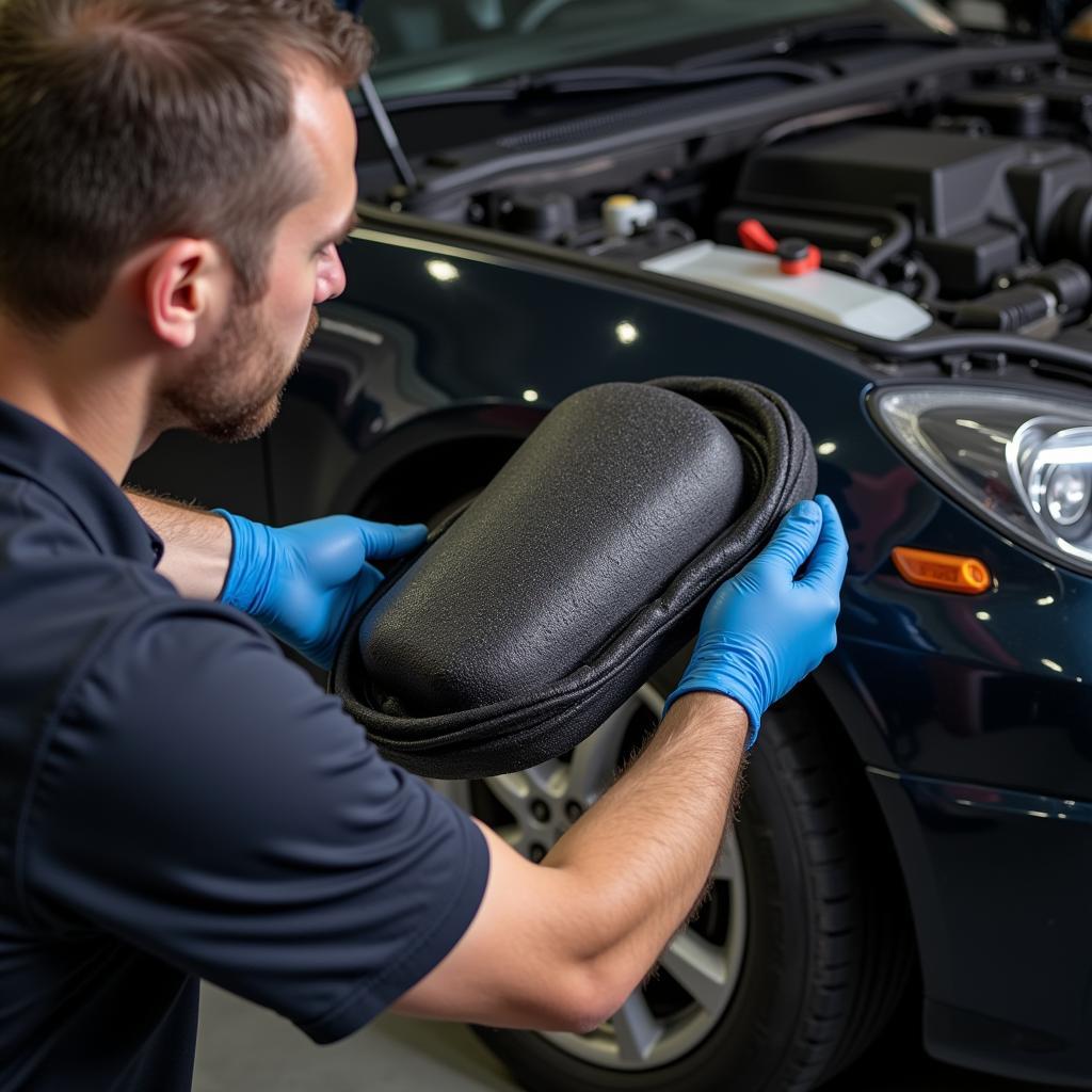 Mechanic Inspecting a Removed DPF for Damage and Blockage