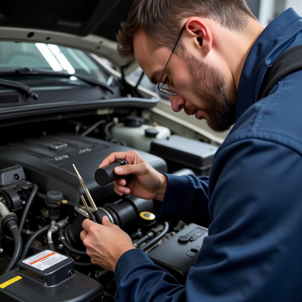 Mechanic Performing DPF Inspection