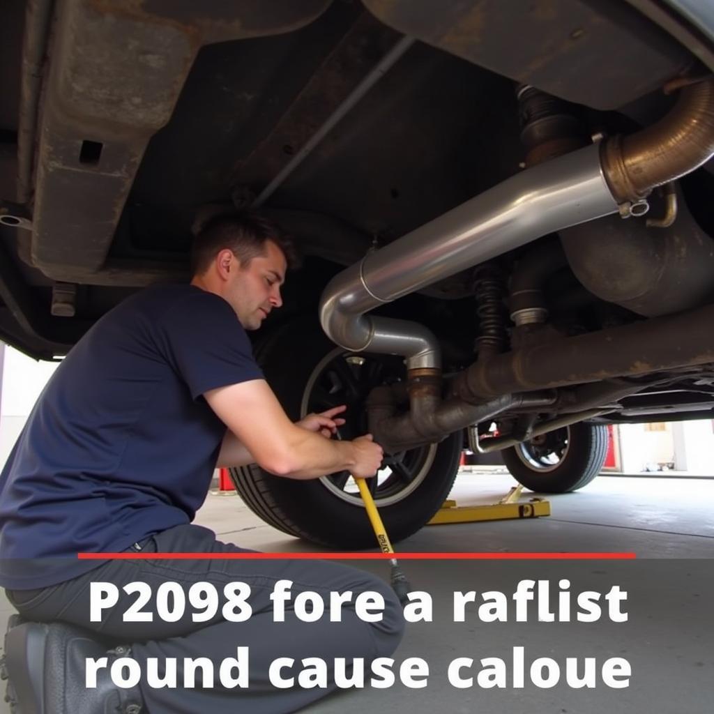 Mechanic Repairing Exhaust System for P2098 Code