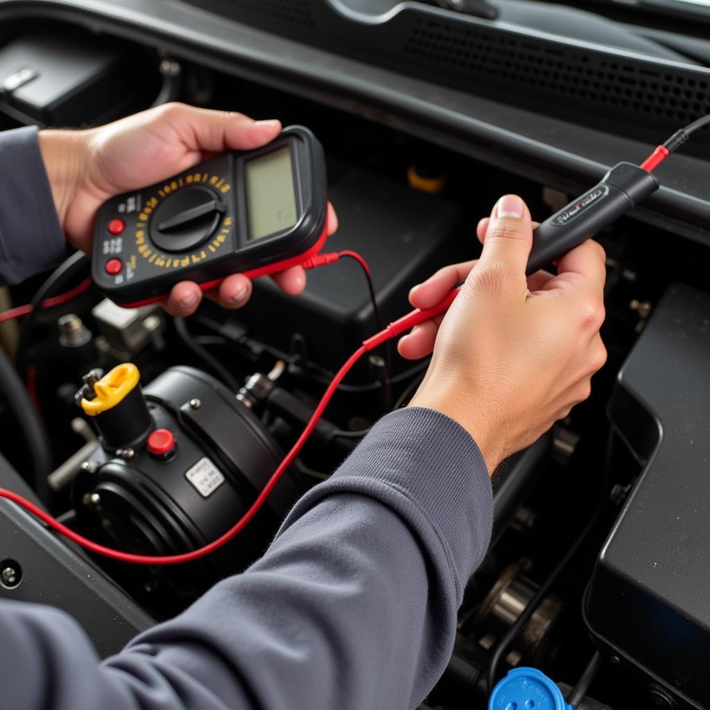 Mechanic Using a Multimeter to Test Car Components