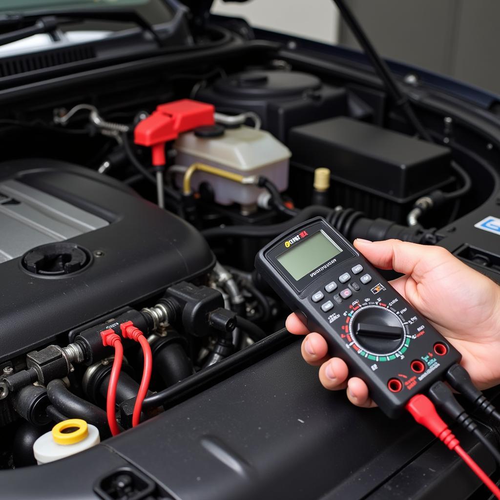 Mechanic Using Multimeter for Diagnostics