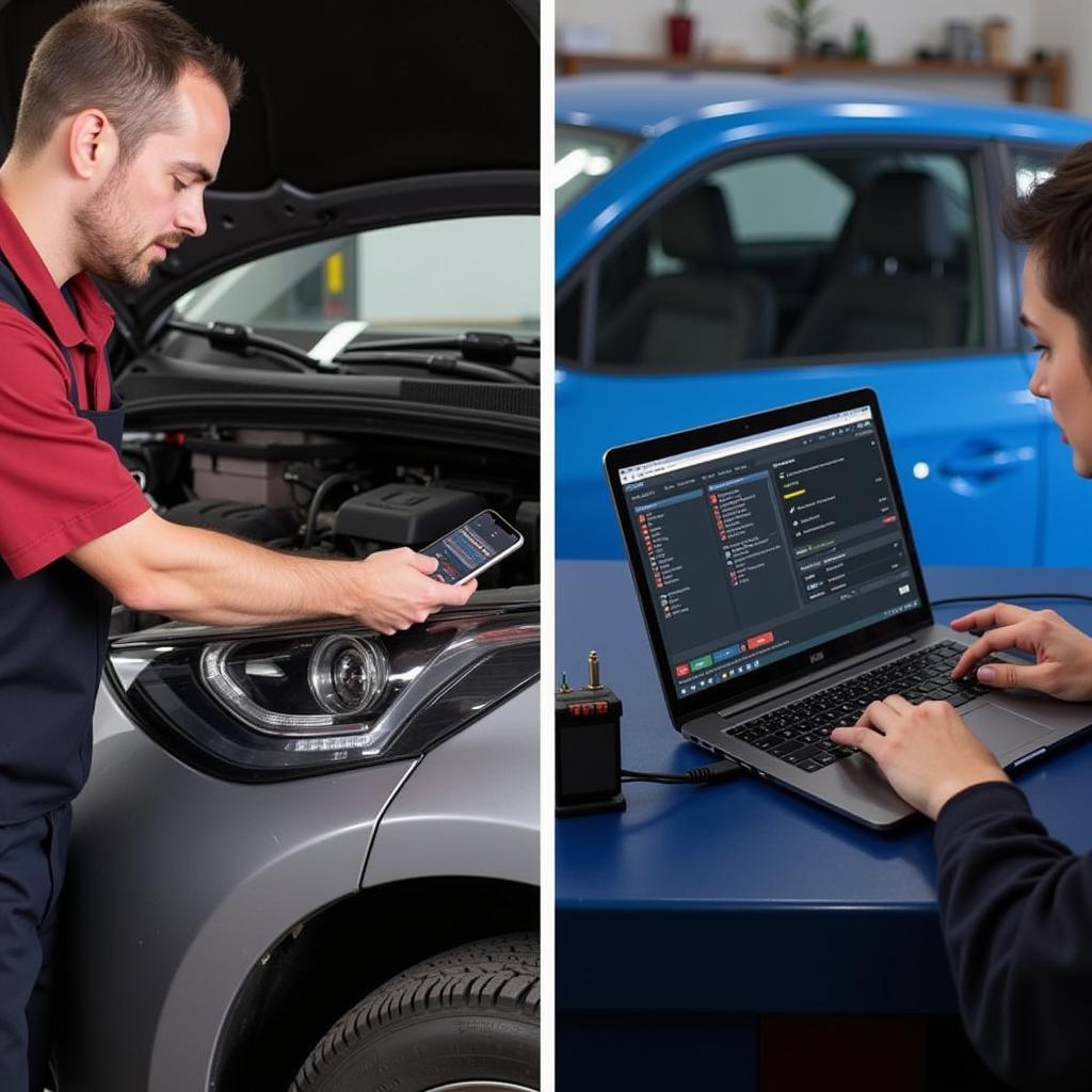 Mechanic Using OBDeleven and VCDS on Car