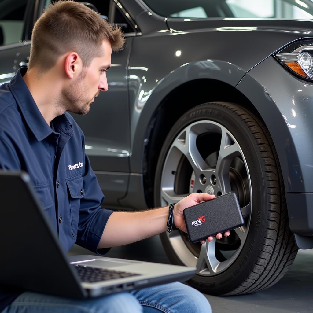 Mechanic Using Ross-Tech HEX-USB CAN to Diagnose a Car