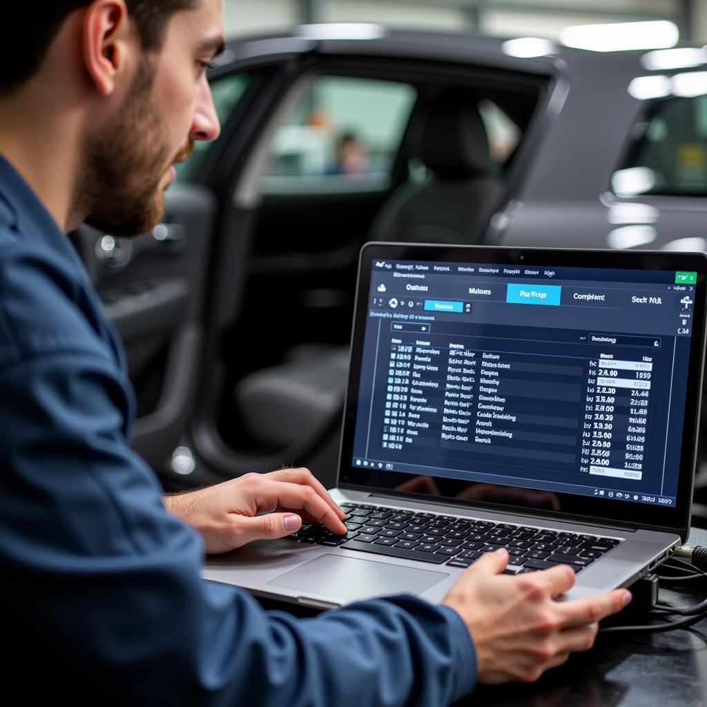 Mechanic Using Ross-Tech HEX-USB+CAN to Diagnose Car