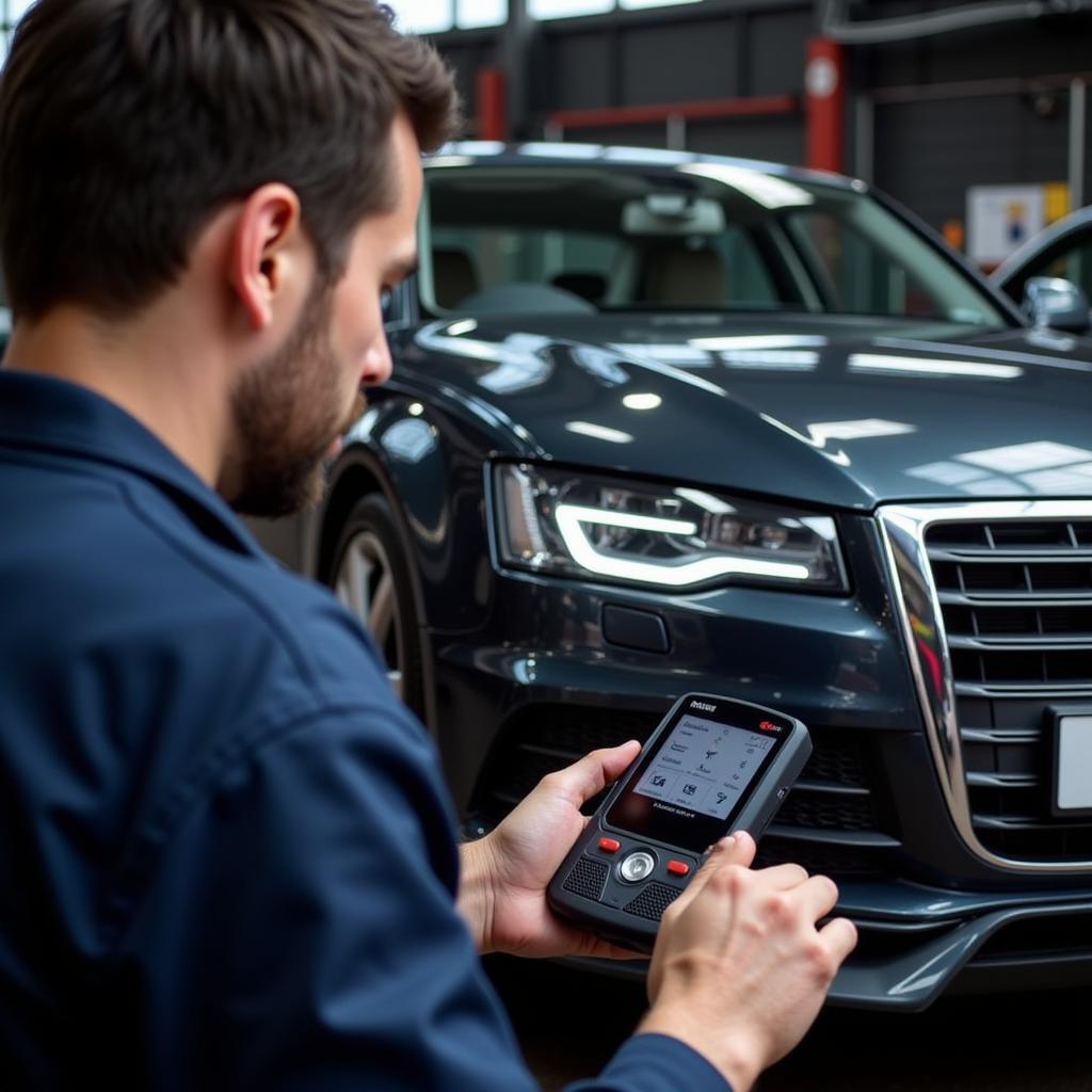 Mechanic Using Ross-Tech to Diagnose Audi A4 B7