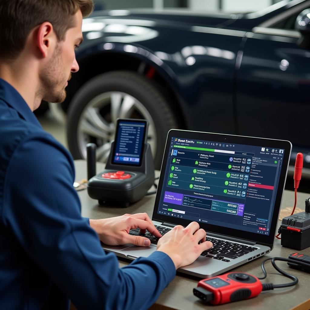 Mechanic Using Ross Tech to Diagnose Car Problem