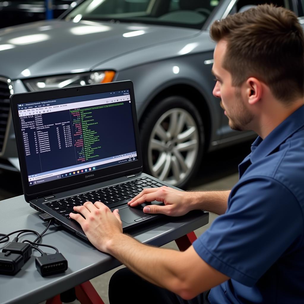 Mechanic Using Ross-Tech VCDS on Audi