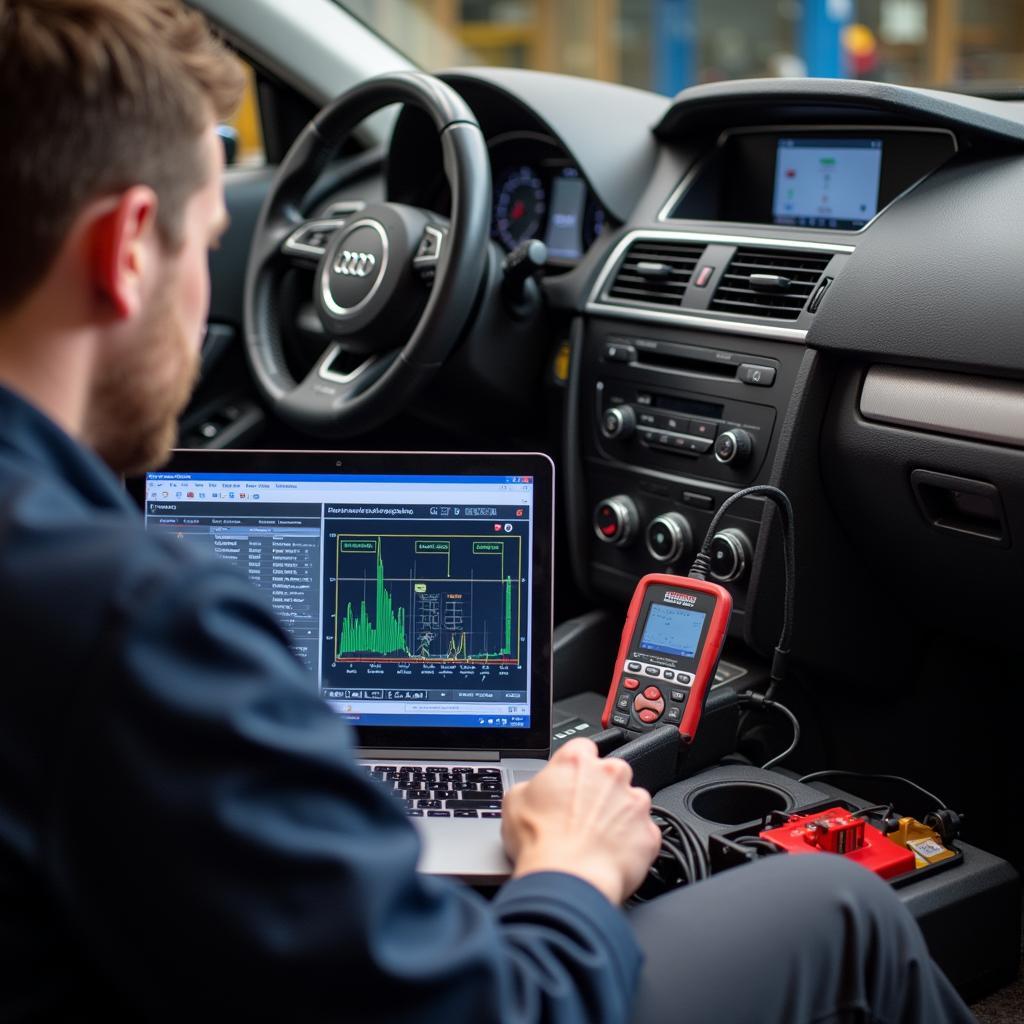 Mechanic Using Ross-Tech VCDS to Diagnose Audi A4 B6