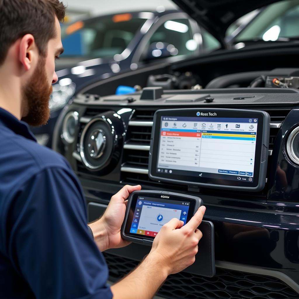 Mechanic Using Ross-Tech VCDS to Diagnose VW