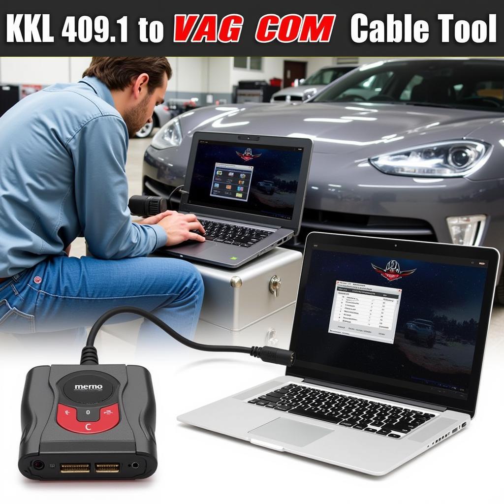 Mechanic Using VAG COM Cable KKL 409.1 for Diagnostics