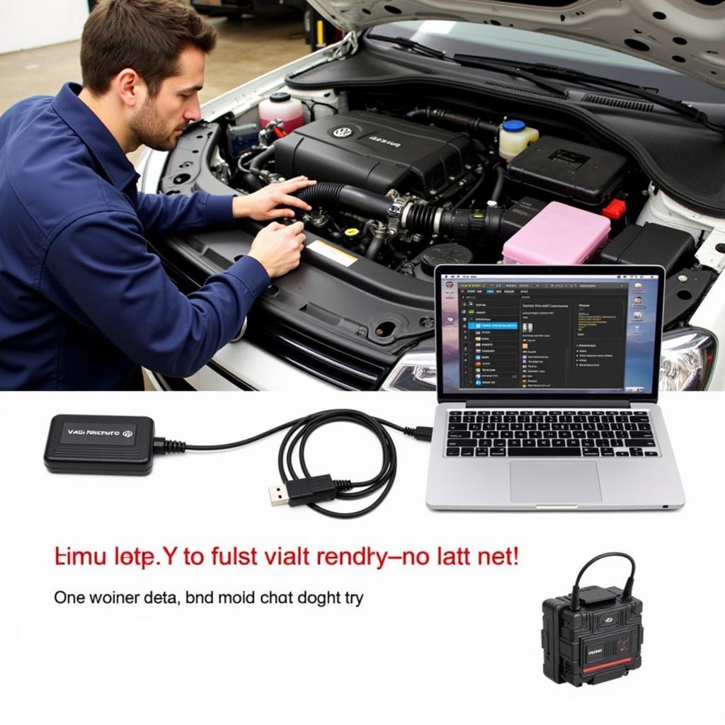 Mechanic Using VAG KKL USB OBD2 VCDS-Lite to Diagnose a Car's Engine