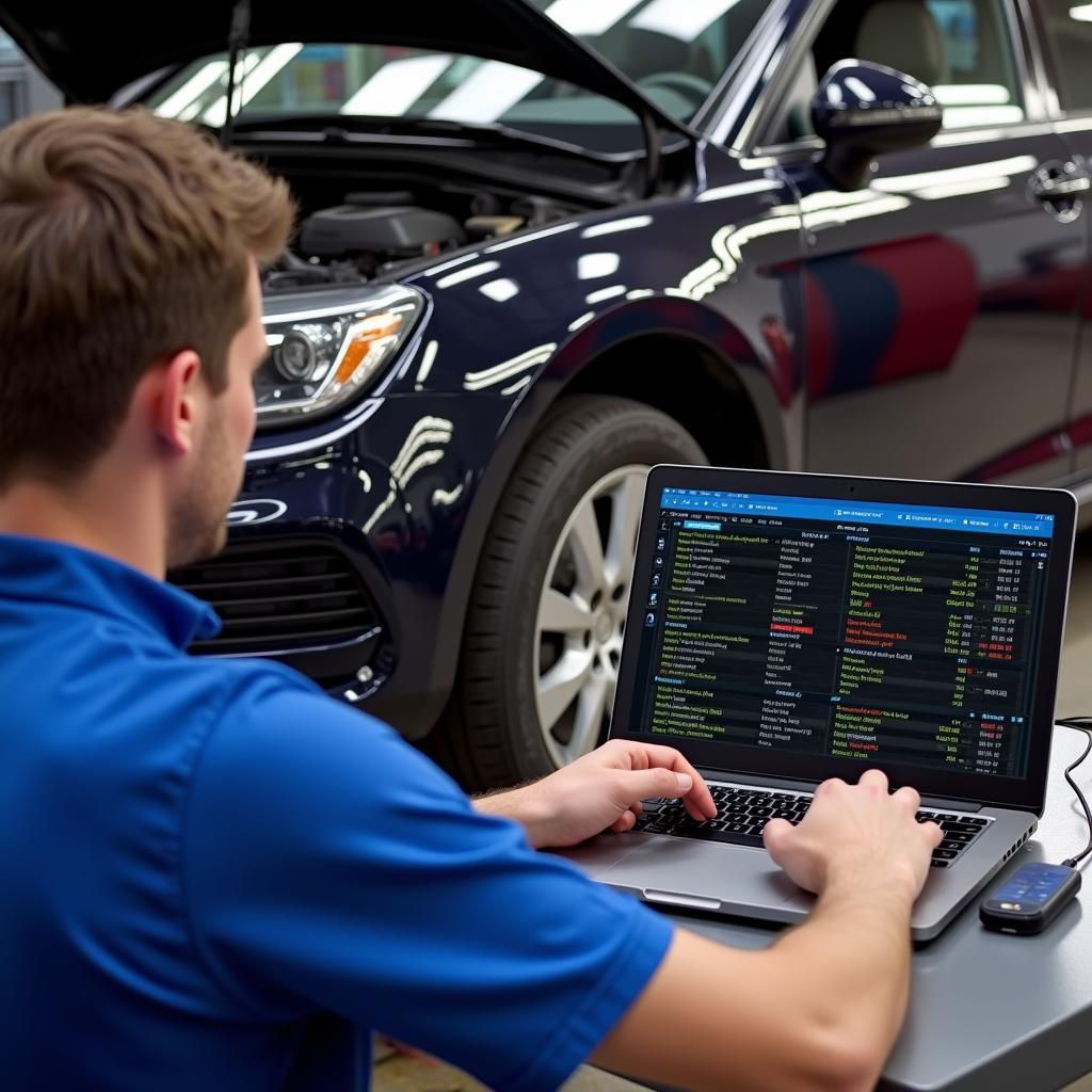 Mechanic Using VCDS for Car Repair