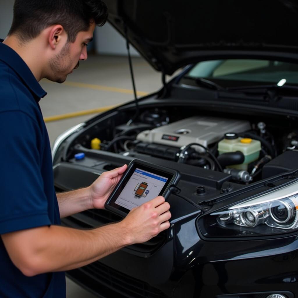 Mechanic Using VCDS Mobile on Tablet