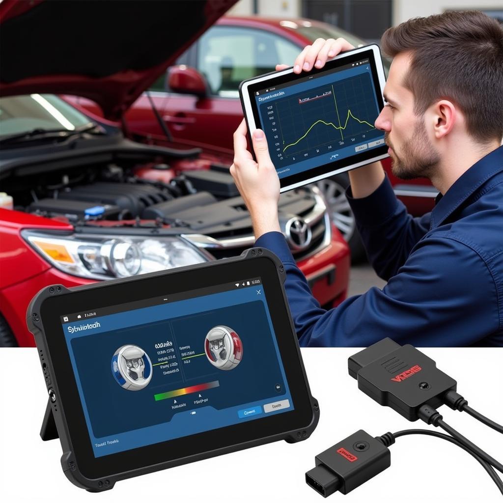 Mechanic Using VCDS OBD II Bluetooth to Diagnose a Car