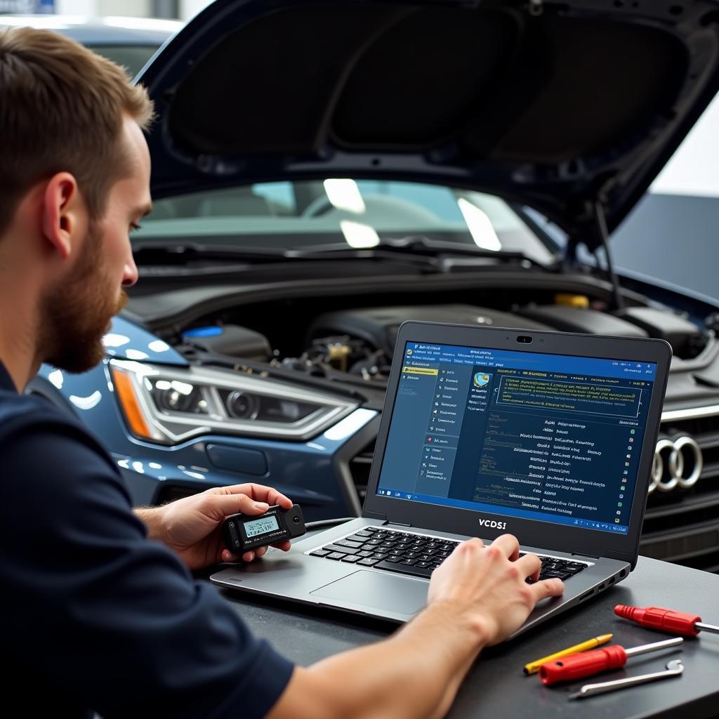 Mechanic Using VCDS on Audi to Diagnose Engine Problem