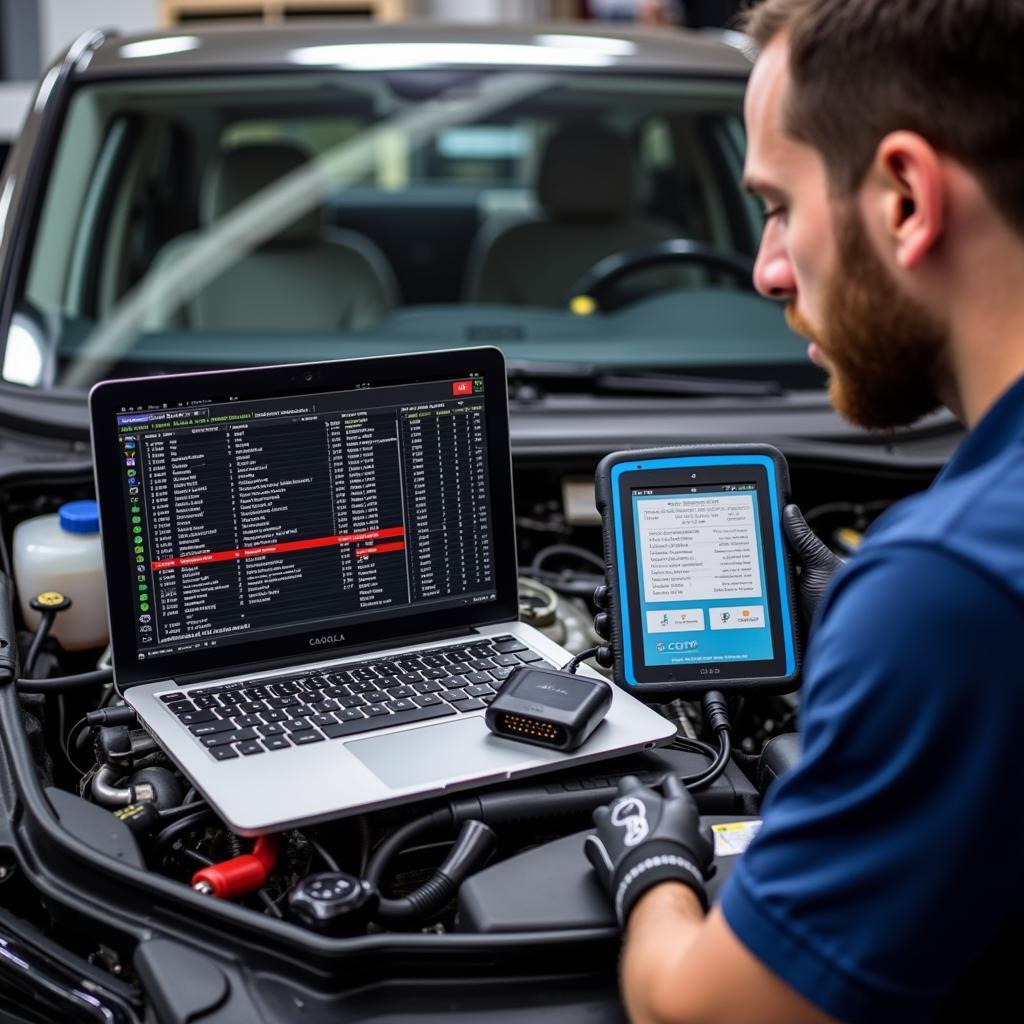 Mechanic Using VCDS to Diagnose Passat B7 Engine