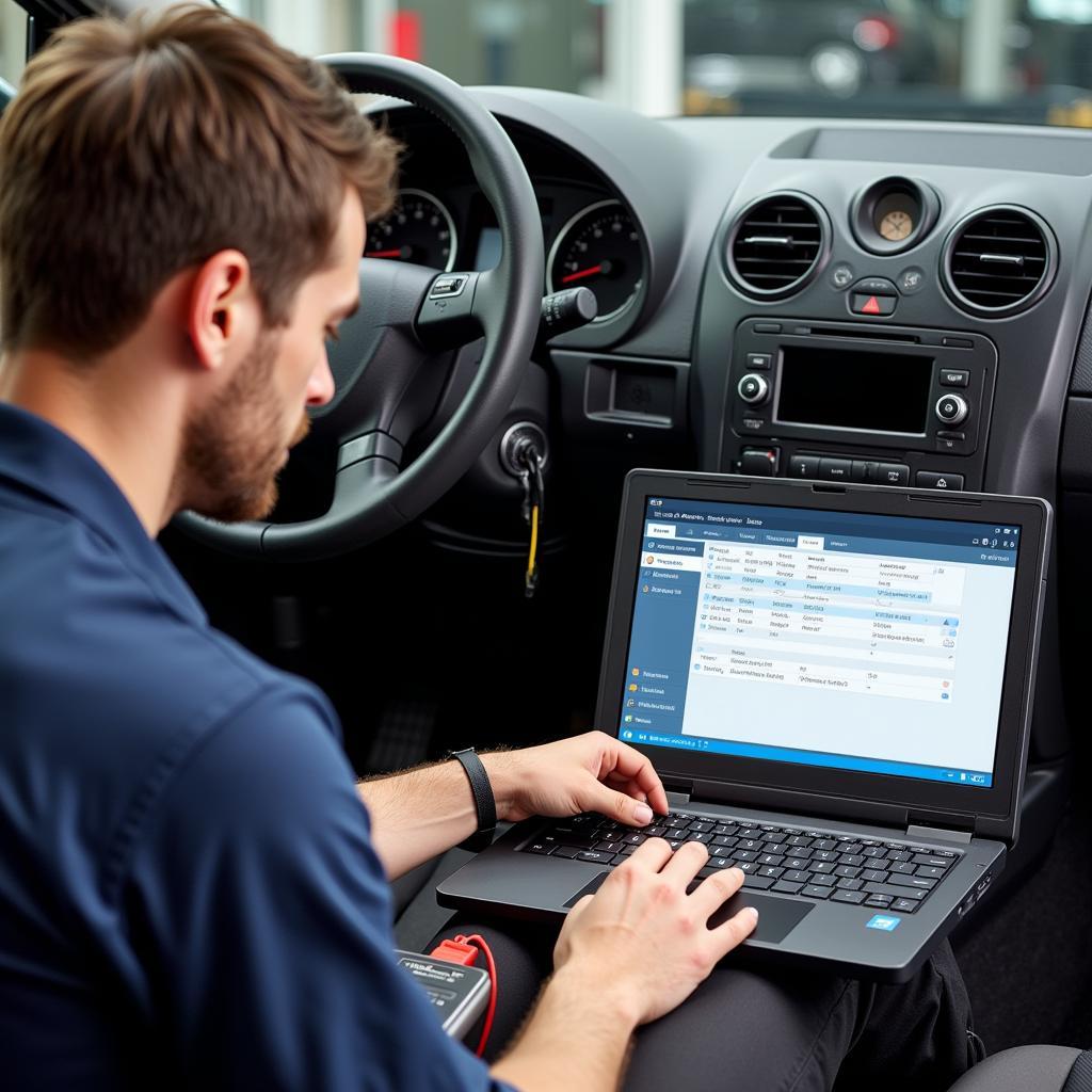 Mechanic Using VCDS on a VW Caddy