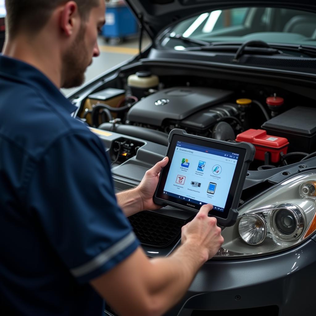 Mechanic Using VCDS PE Tablet