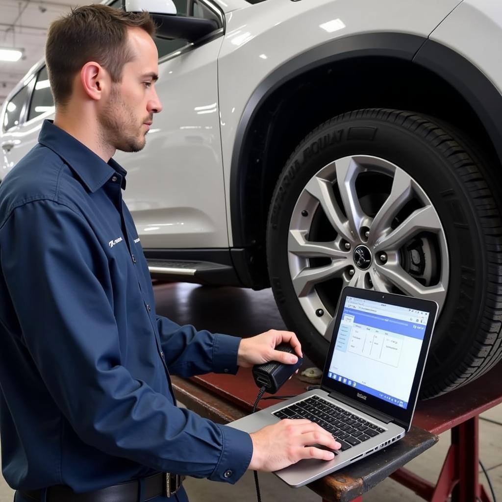 Mechanic Using VCDS Ross Tech Cable