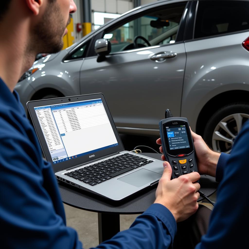 Mechanic Using VCDS Scanner