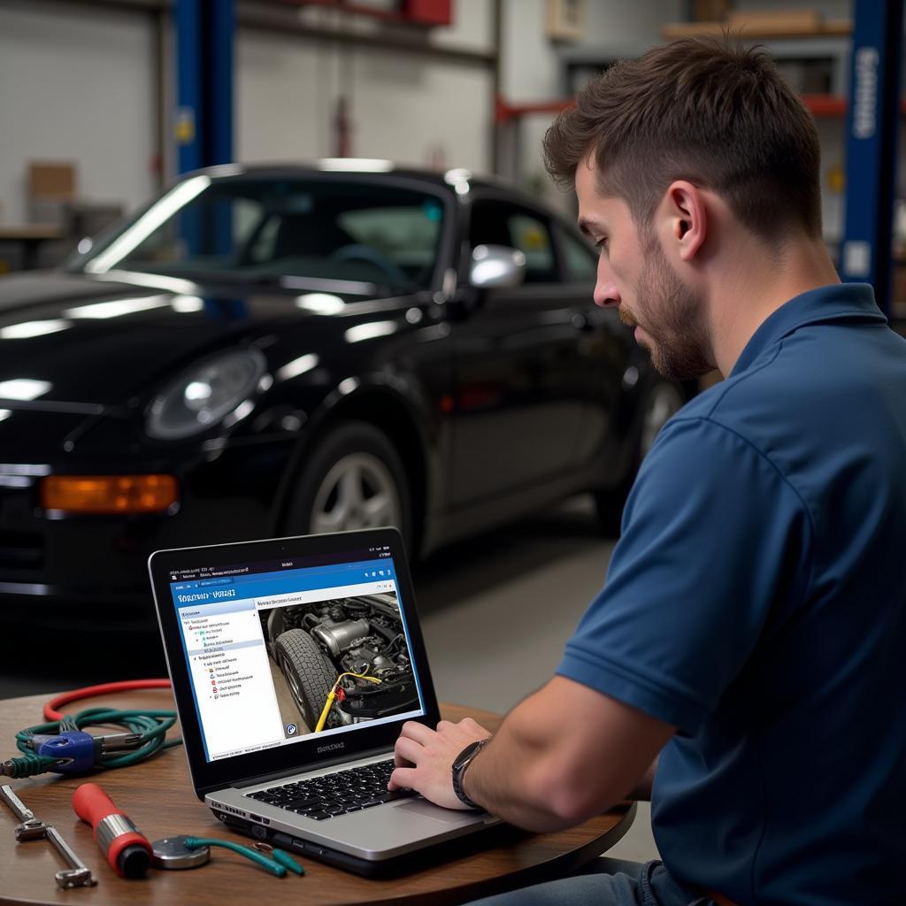 Mechanic using VCDS to diagnose a car problem