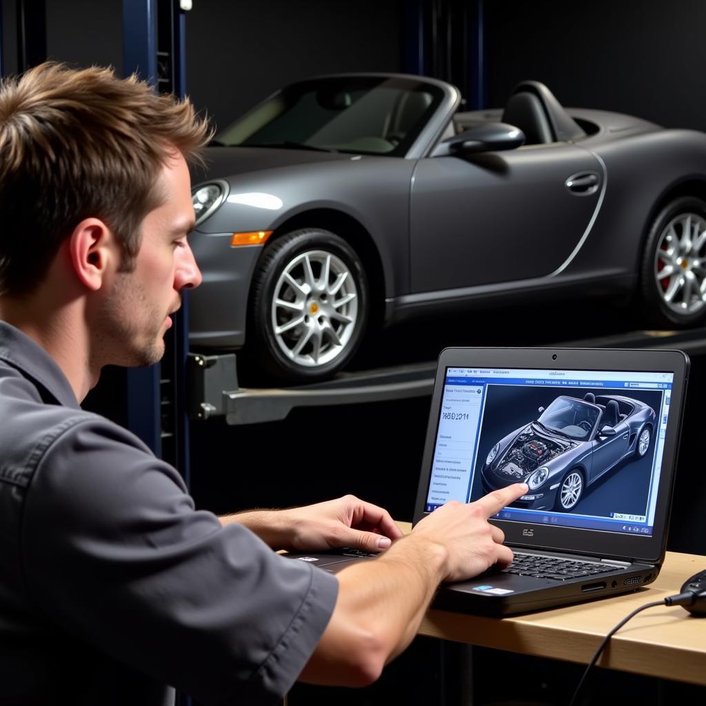 Mechanic Using VCDS to Diagnose Porsche Boxster