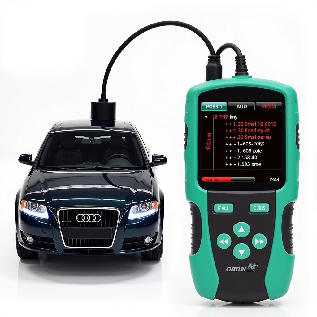 OBD-II Scanner Displaying P0341 Code on an Audi 4.2