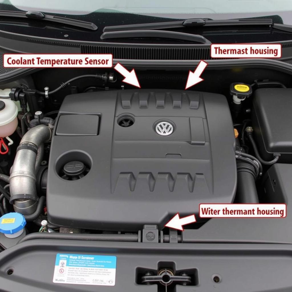 VW Engine Bay Showing Coolant Temperature Sensor Location