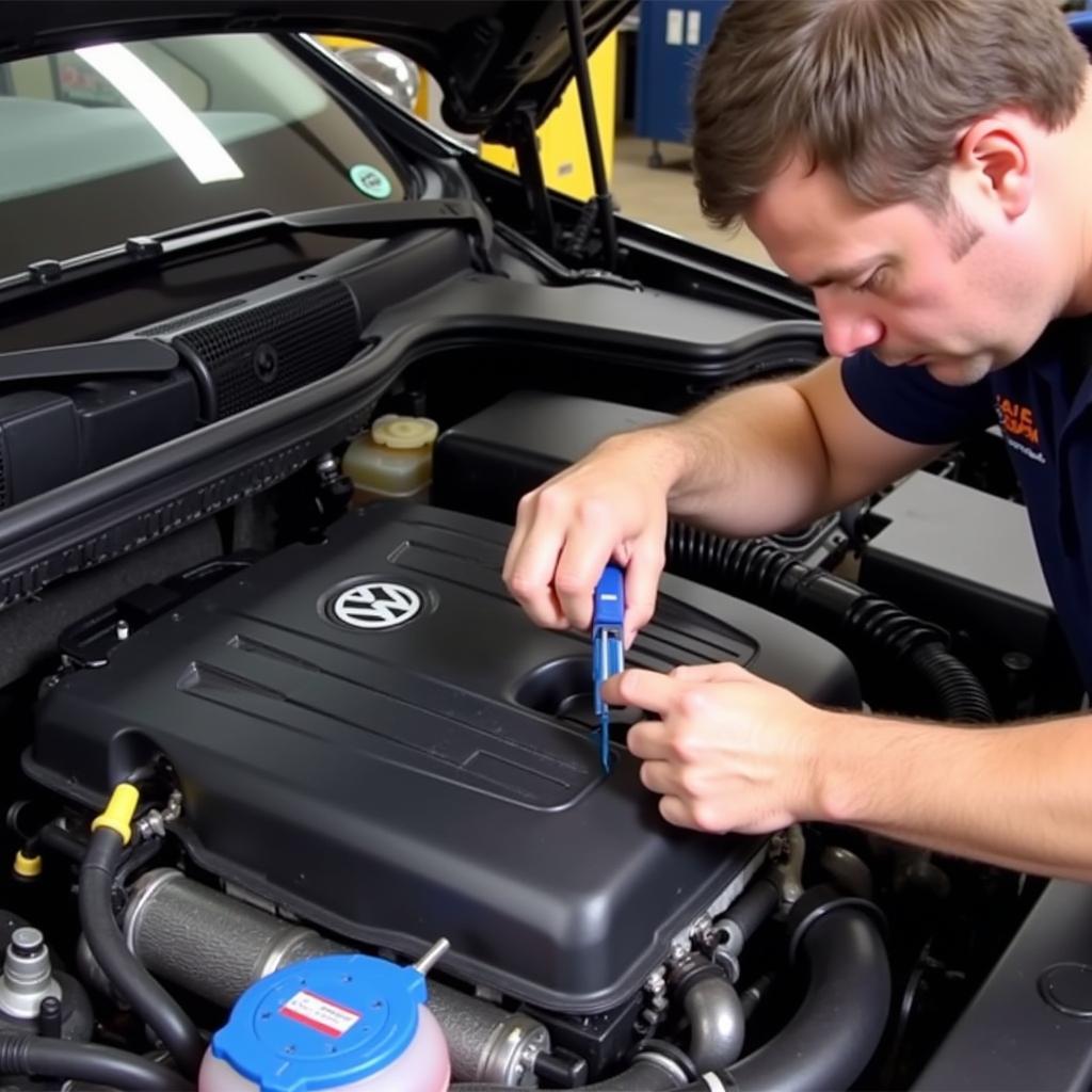 A mechanic repairing a VW CC experiencing the P2015 code issue.