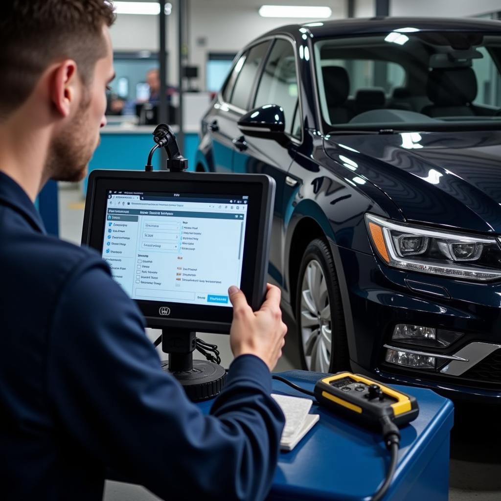 Professional Mechanic Diagnosing a Volkswagen Using VCDS