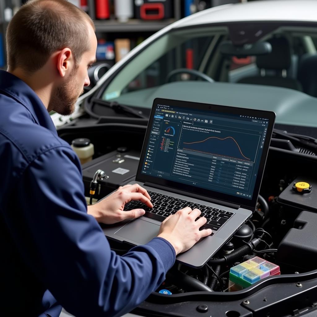 Professional Mechanic Using VCDS on a Car