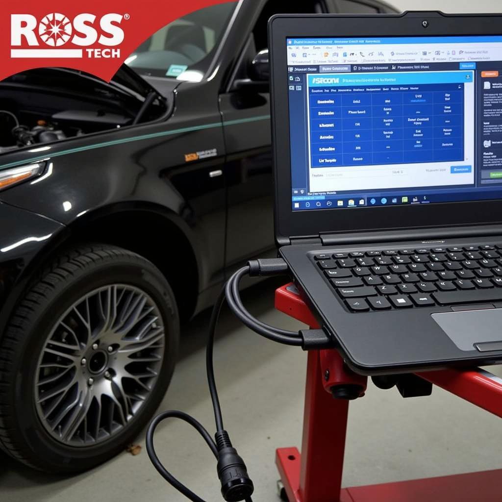 Ross Tech Cable and Laptop Setup for Vehicle Diagnosis