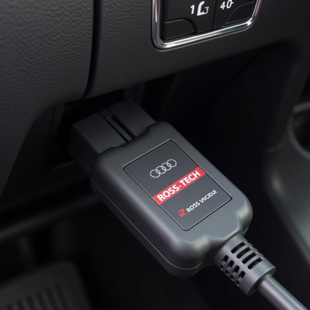 Ross-Tech cable connected to an Audi A4 OBD-II port