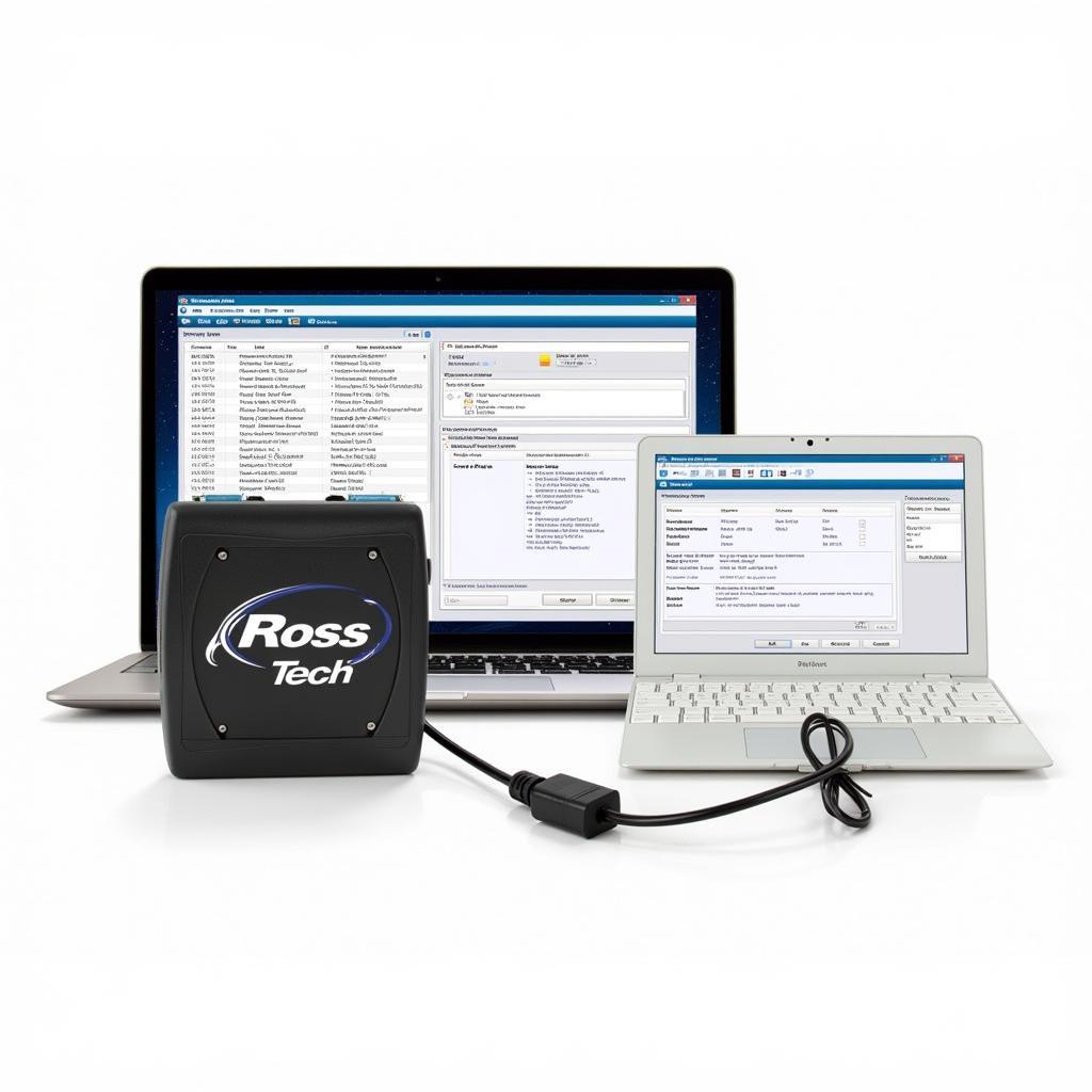 Ross Tech Cable Connected to Laptop Displaying Diagnostic Data