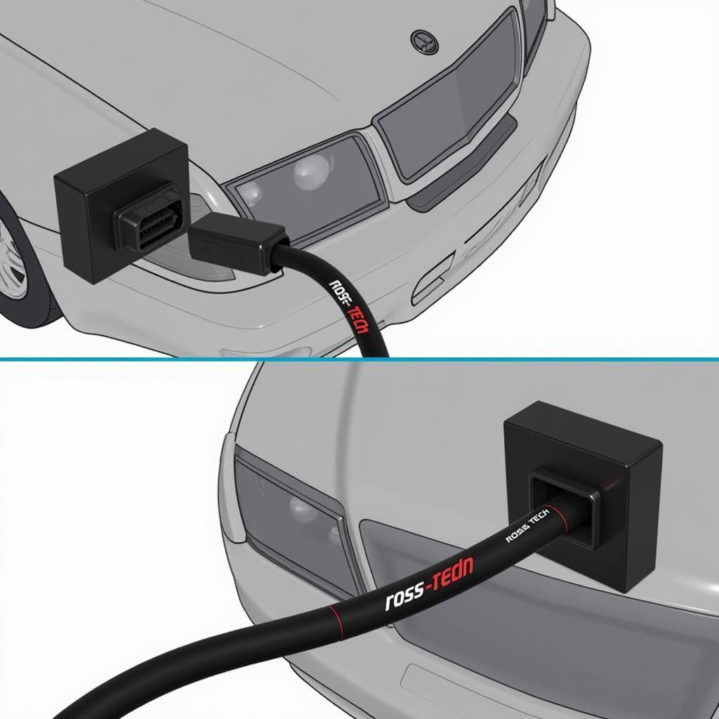 Ross-Tech Cable Connected to a Car's OBD-II Port