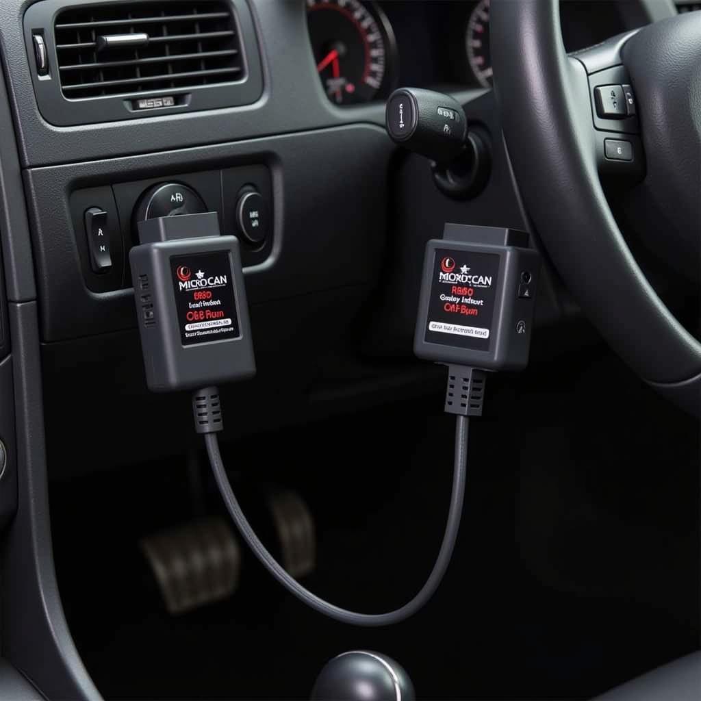 Ross-Tech Micro-CAN USB connected to a car's OBD-II port