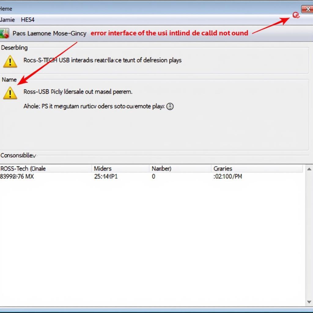 Ross-Tech Software Interface Displaying an Error