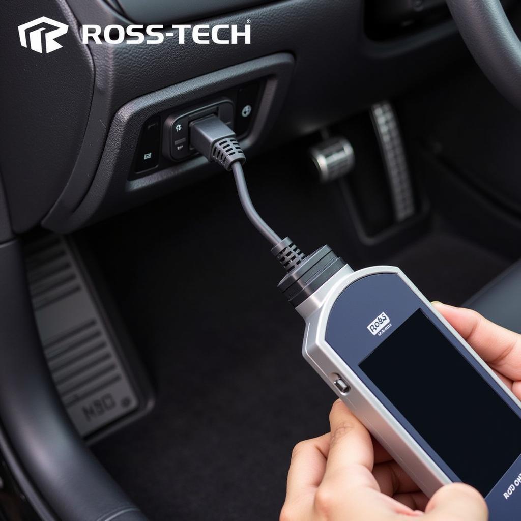 Ross-Tech VAGCOM Cable Connected to a Car's OBD-II Port