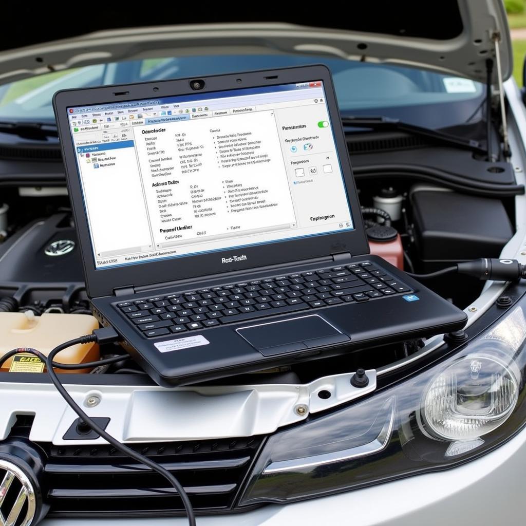 Ross-Tech VCDS HEX-NET Diagnostic Interface connected to a car's OBD-II port